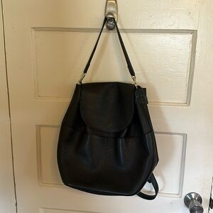 Cuyana black leather multi way backpack